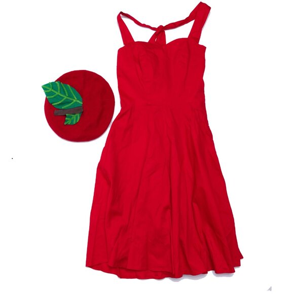 Apple Halloween Costume! Red Retro Halter Dress-1950s style with Apple beret - Picture 1 of 7